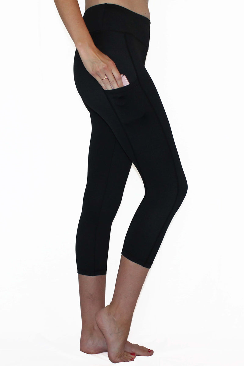 LEG58 Effortless Comfort Black Yoga Capri Leggings w Pockets PLUS S   Curvy Boutique Plus Size Clothing