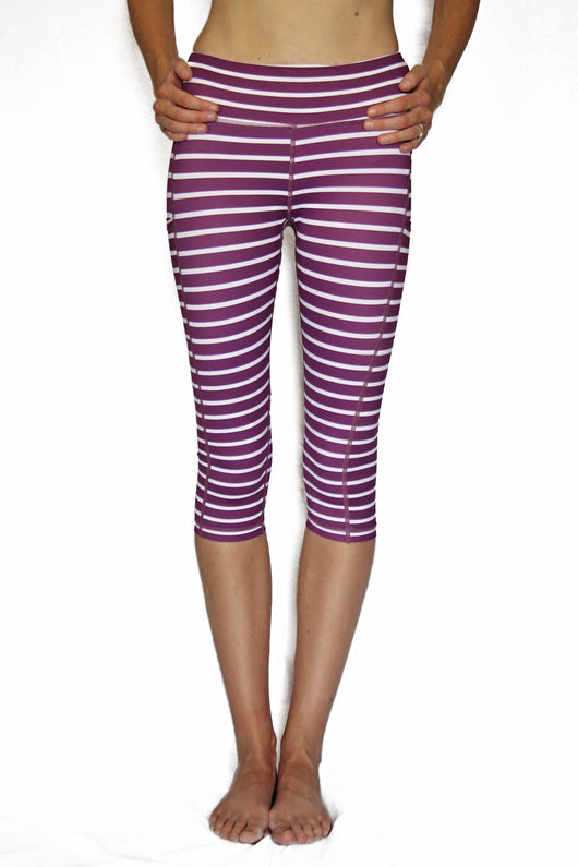 Dark Purple and White Stripe - Pocket Capri